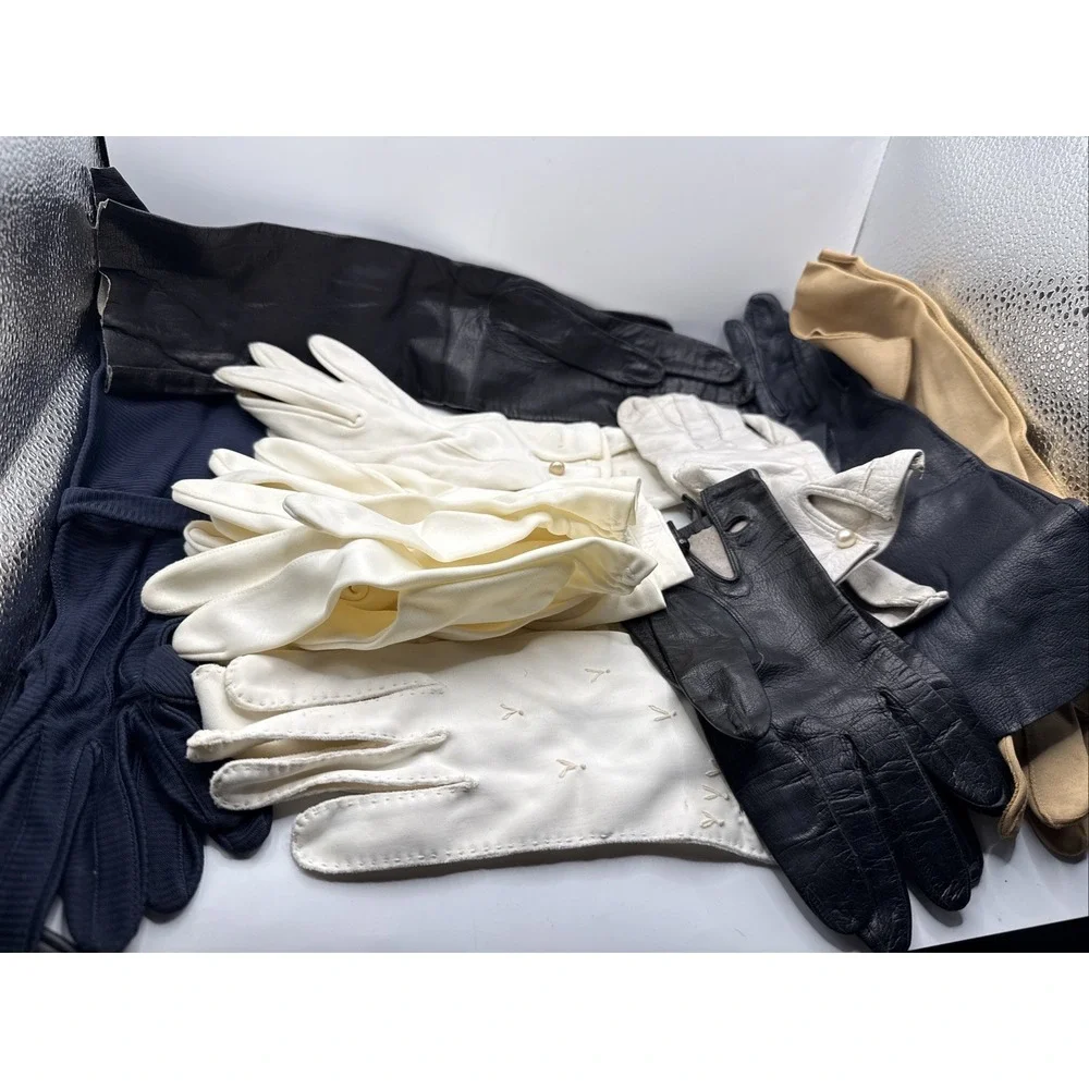 Large Lot Vintage Women's Gloves 10 Pairs Cloth And Leather Chic Hollywood Glam